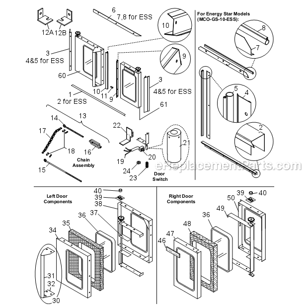 Garland MCO-GS-20 (Master Series - From SN 0709100242026) Full Size Convection Oven Door Components Diagram