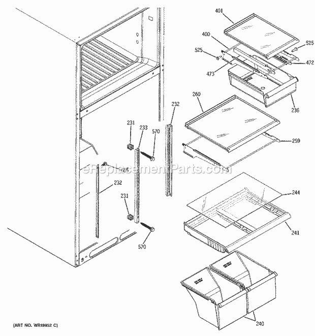 GE 38471PBRURWW Refrigerator Fresh Food Shelves Diagram