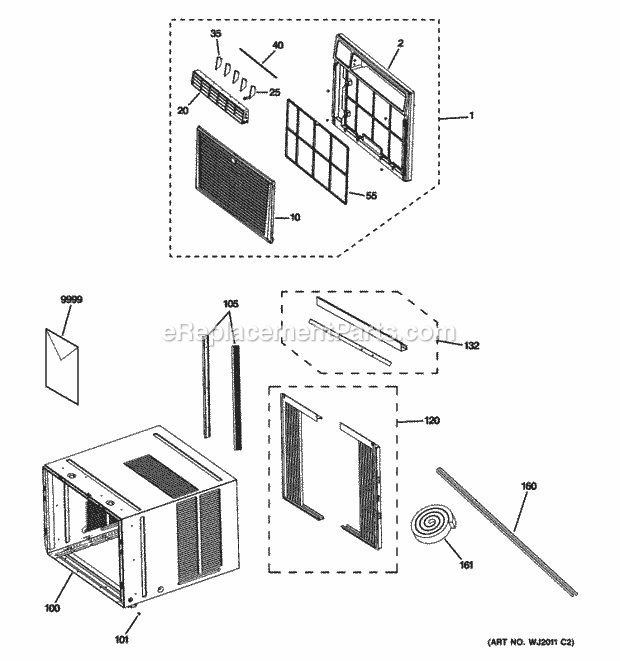 GE AEM08LPQ1 Grille & Chassis Parts Diagram