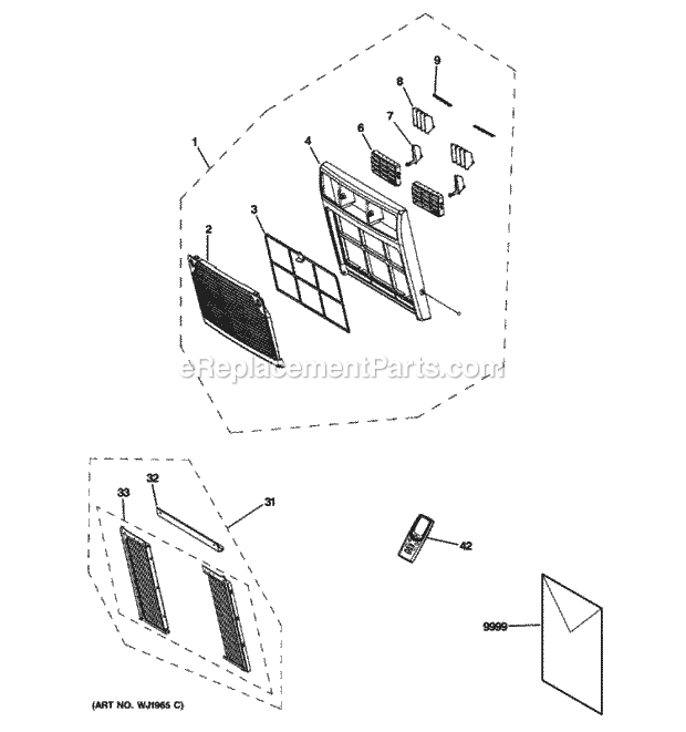 GE AEM12ANW1 Front Panel, Filter & Frame Diagram