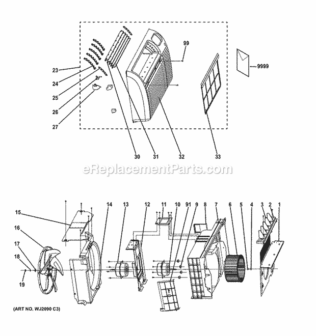 GE AJCQ08ACEQ1 Grille & Chassis Parts Diagram