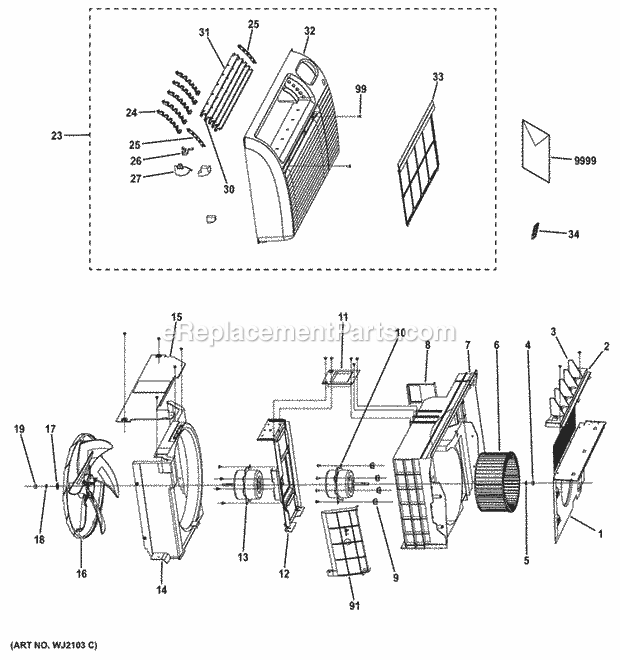 GE AJCQ10DCFL1 Grille & Chassis Parts Diagram