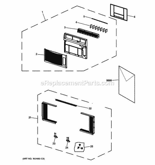 GE AKM05LNW1 Front Panel, Filter & Frame Diagram