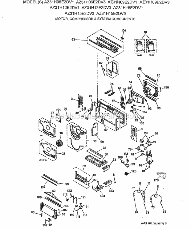 GE AZ31H12E2DV1 Room Air Conditioner Motor, Compressor & System Components Diagram