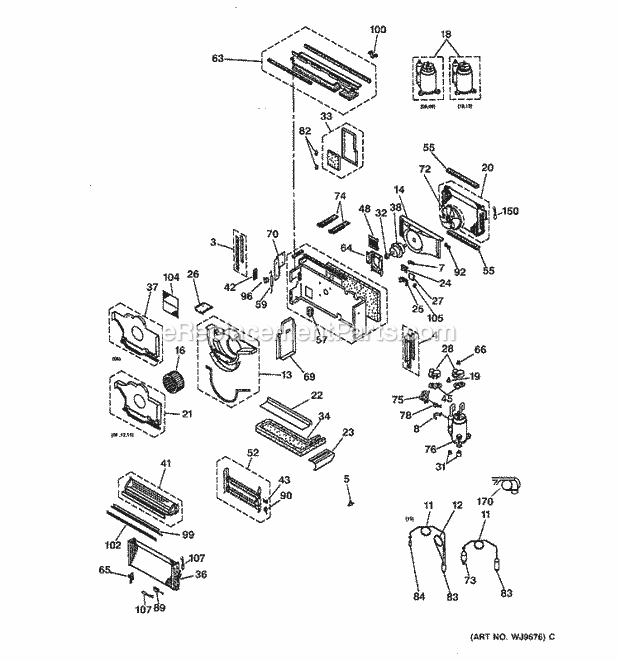 GE AZ31H12E5CV1 Room Air Conditioner Motor, Compressor & System Components Diagram