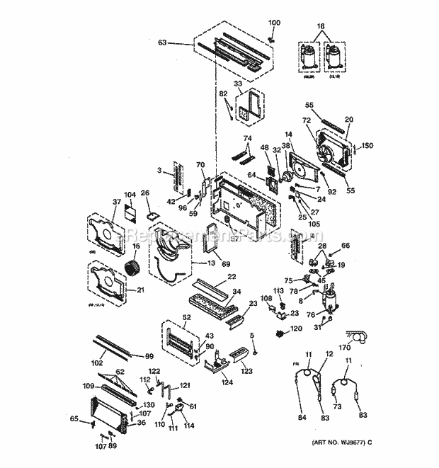 GE AZ31H12E5DV1 Room Air Conditioner Motor, Compressor & System Components Diagram