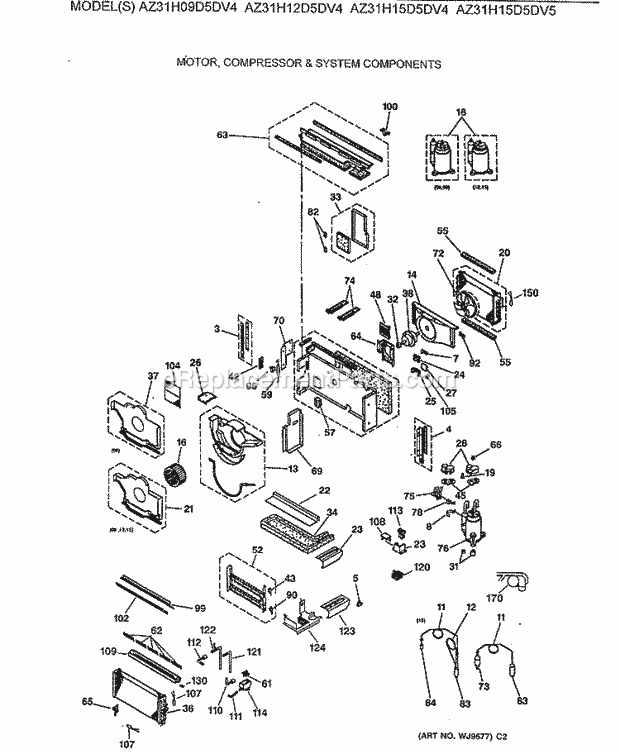 GE AZ31H15D5DV4 Room Air Conditioner Motor, Compressor & System Components Diagram