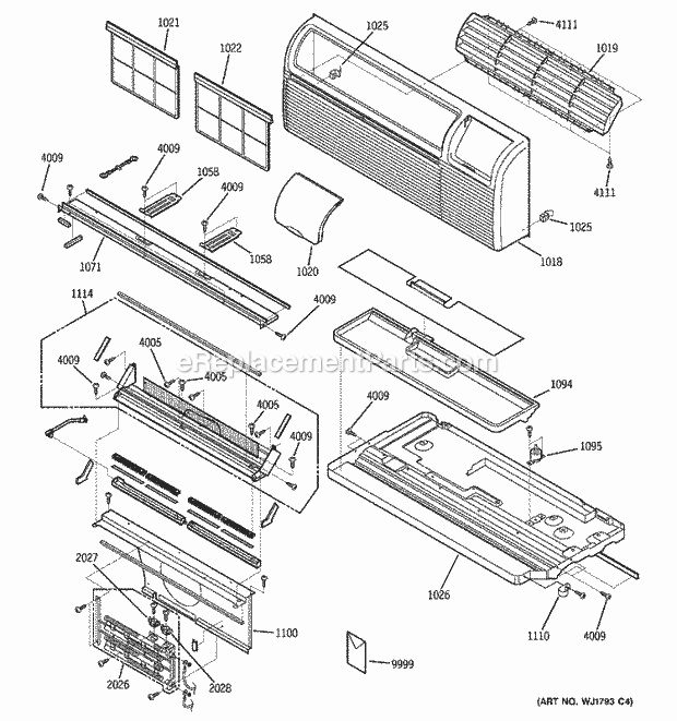 GE AZ35H09E4BM1 Zoneline Grille, Heater & Base Parts Diagram