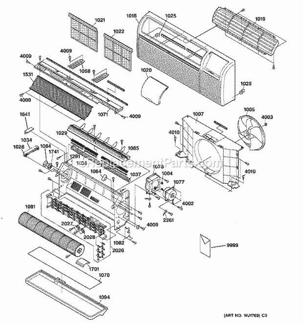 GE AZ55H12DADM1 Zoneline Grille & Chassis Parts Diagram