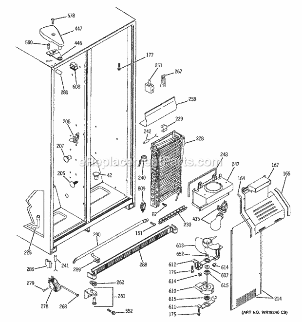 GE BSS25GFPAWW Refrigerator Freezer Section Diagram