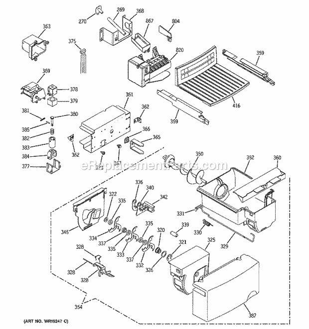 GE BSS25GFPAWW Refrigerator Ice Maker & Dispenser Diagram