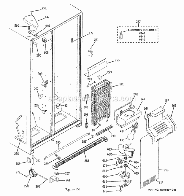 GE BSS25GFPECC Refrigerator Freezer Section Diagram