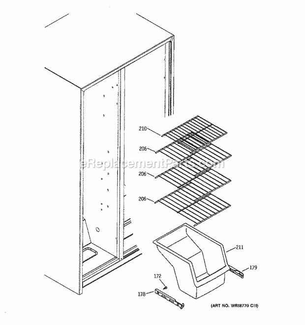 GE BSS25GFPECC Refrigerator Freezer Shelves Diagram