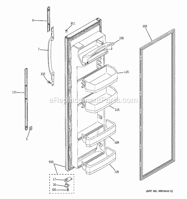 GE BSS25GFPECC Refrigerator Fresh Food Door Diagram