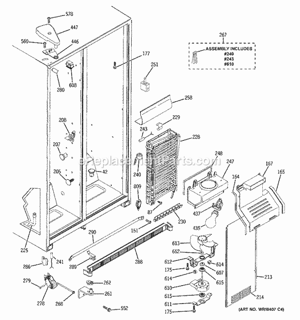 GE BSS25GFPHWW Refrigerator Freezer Section Diagram