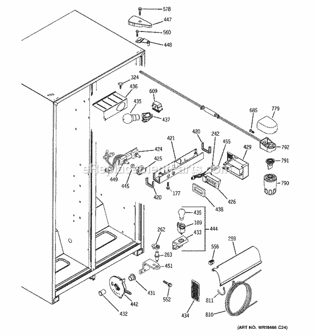 GE BSS25GFPHWW Refrigerator Fresh Food Section Diagram