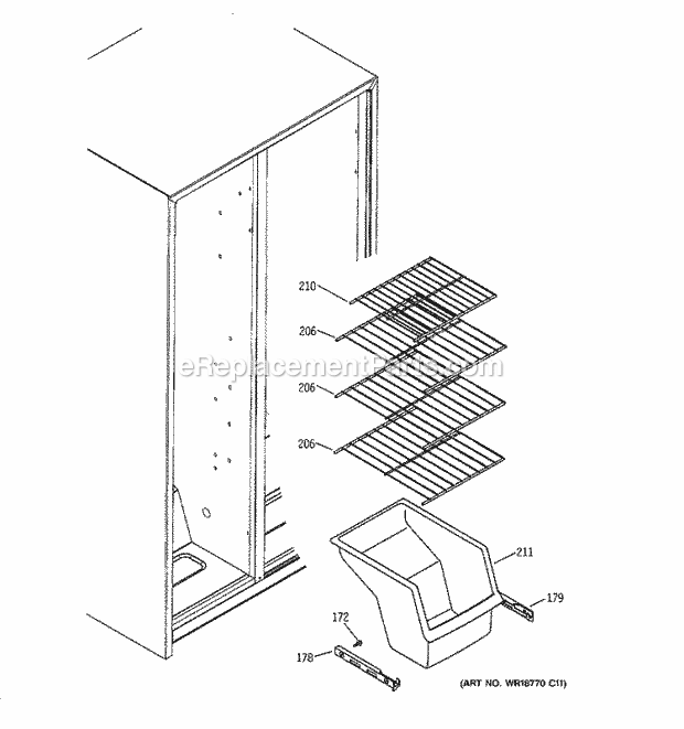 GE BSS25JFTCWW Refrigerator T Series Freezer Shelves Diagram