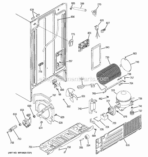 GE BSS25JFTCWW Refrigerator T Series Sealed System & Mother Board Diagram