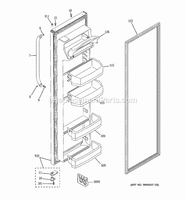 GE BSS25JSTBSS Refrigerator T Series Fresh Food Door Diagram