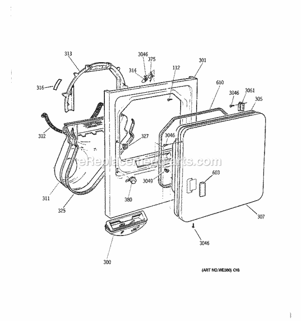 GE BWXR473ET5AA Electric Dryer Front Panel & Door Diagram