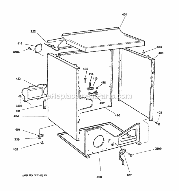 GE BWXR473GT3WW Gas Dryer Cabinet Diagram