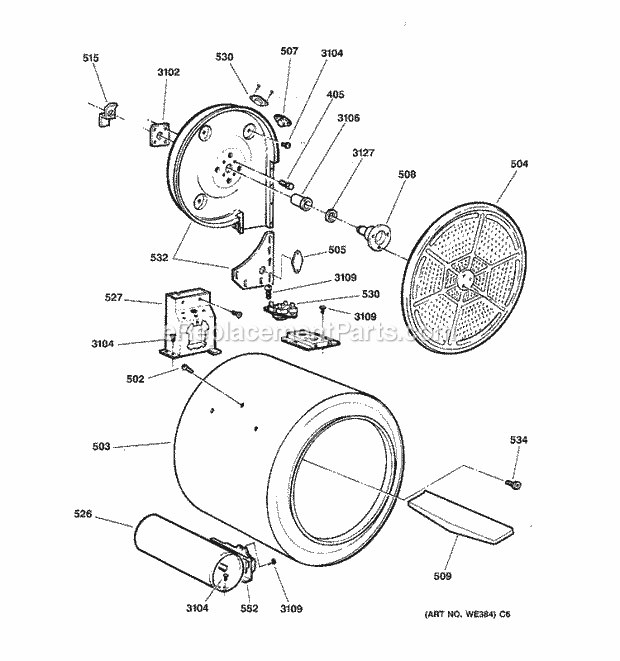 GE BWXR473GT5WW Gas Dryer Drum Diagram