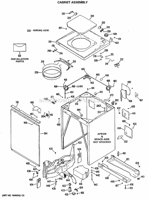 GE CATL260RBL Washer Cabinet Assembly Diagram
