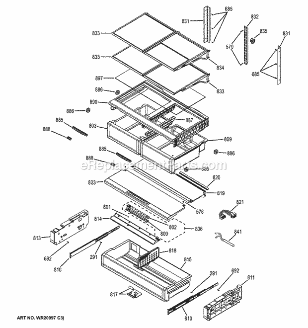 GE CFE29TSDASS Fresh Food Shelves Diagram