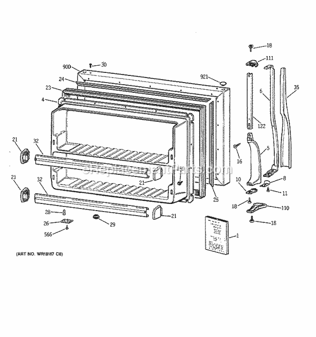 GE CTT21GAXGRWW Refrigerator X Series Freezer Door Diagram