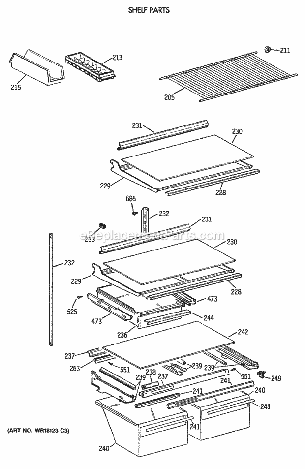 GE CTT24GATHRWH Refrigerator Shelf Parts Diagram