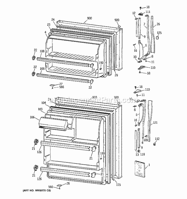 GE CTX16CIZDRWH Refrigerator Doors Diagram