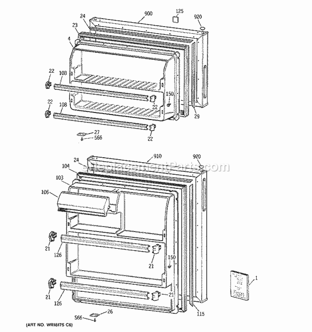 GE CTX16CZBBLWW Refrigerator Doors Diagram