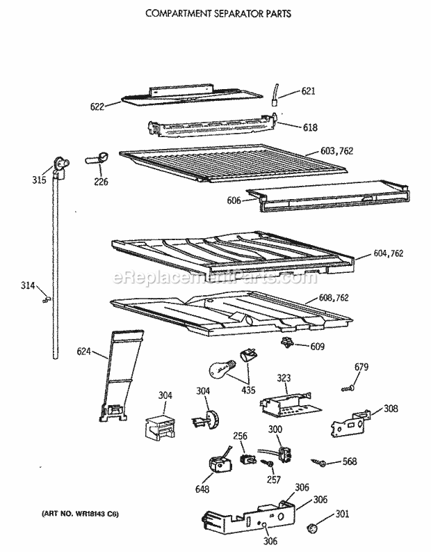 GE CTX21LATNRWH Refrigerator Compartment Separator Parts Diagram