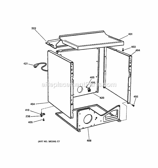 GE DBLR333GE2WW Gas Dryer Cabinet Diagram