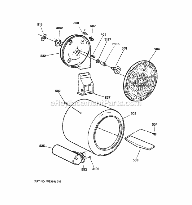 GE DBSR453GA1AA Gas Dryer Drum Diagram