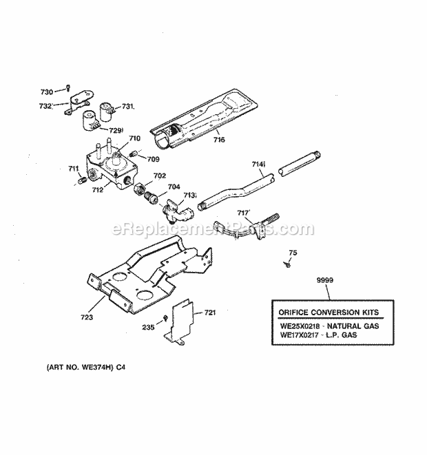 GE DBSR453GA2AA Gas Dryer Gas Valve & Burner Assembly Diagram