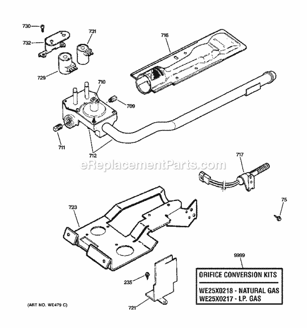 GE DBXR463GG1WW Gas Dryer Gas Valve & Burner Assembly Diagram