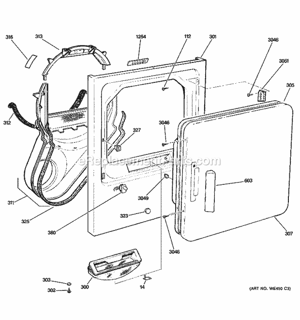 GE DCCB330ED2KC Electric Dryer Front Panel & Door Diagram