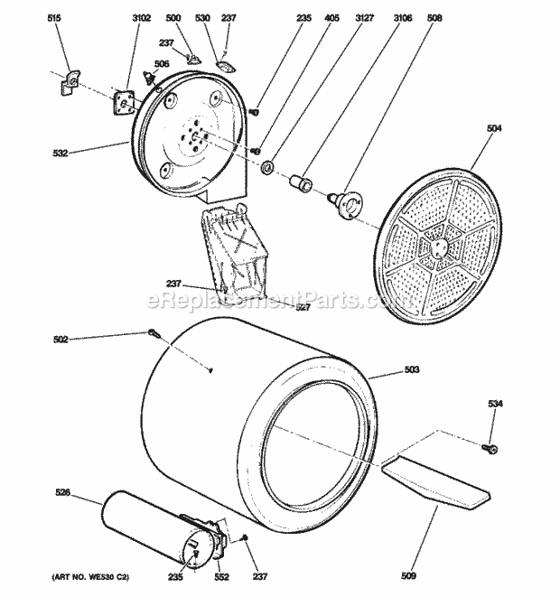 GE DCVH640GJ1WW Drum Diagram