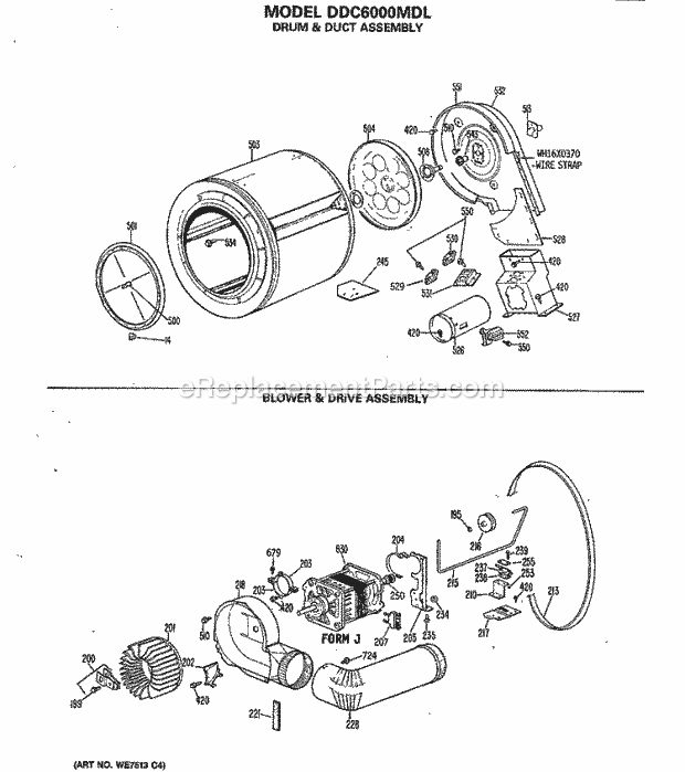 GE DDC6000MDL Gas Dryer Drum & Duct Assembly Diagram