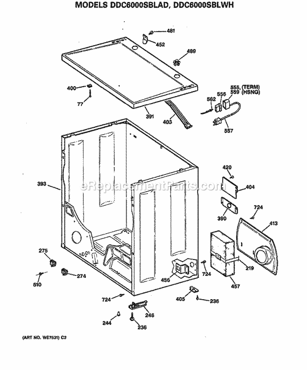 GE DDC6000SBLWH Gas Dryer Section Diagram