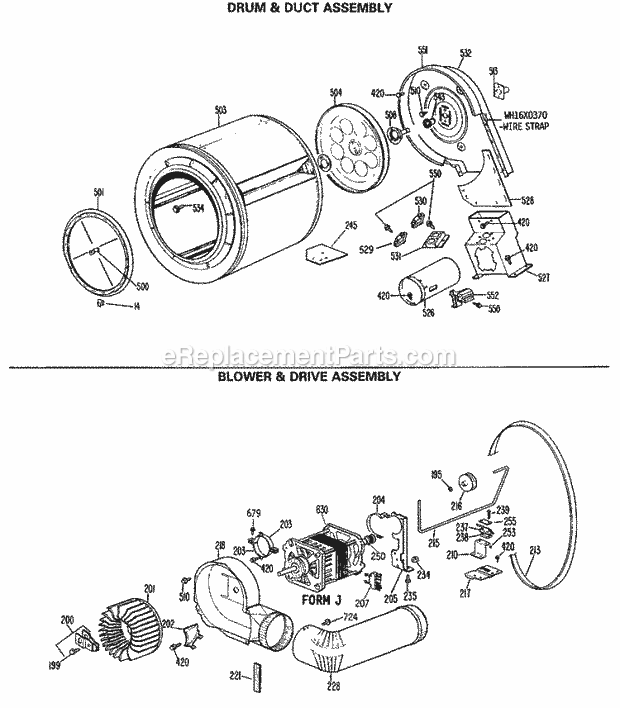 GE DDC6400PCL Gas Dryer Drum & Duct Assembly Diagram