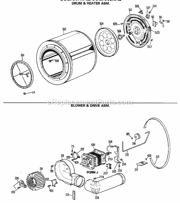 GE DDE7909RAL Electric Dryer Drum & Heater Asm. Diagram