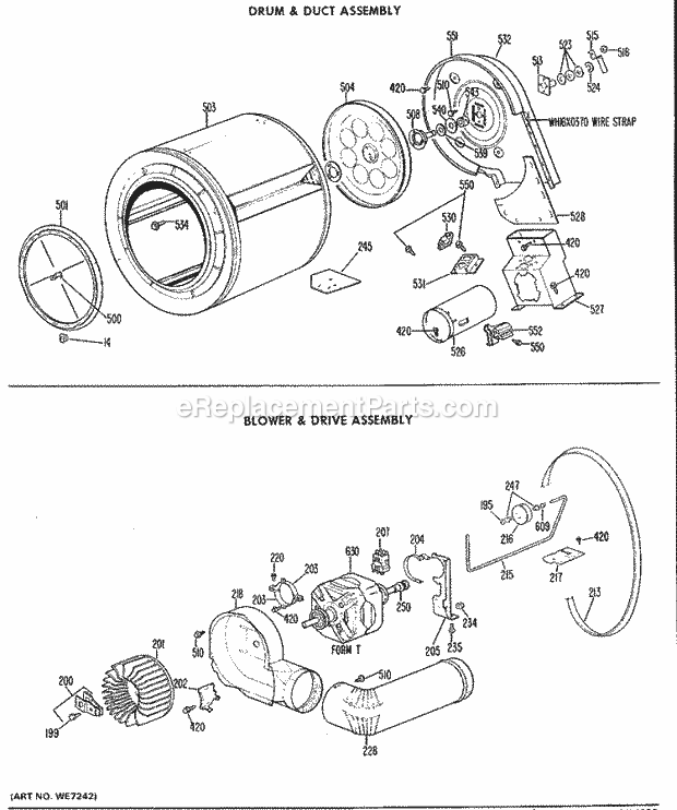 GE DDG7189VML Gas Dryer Drum & Duct Assembly Diagram