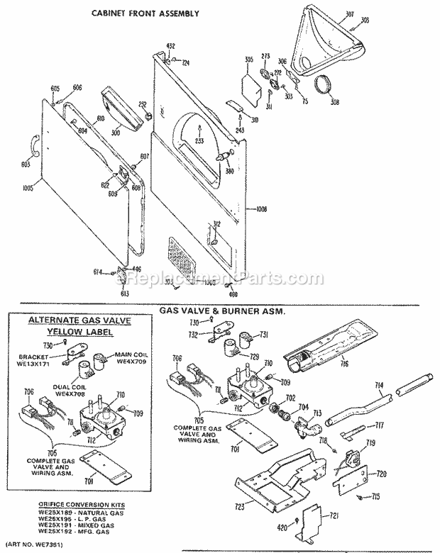 GE DDG7189VTL Gas Dryer Cabinet Front Assembly Diagram