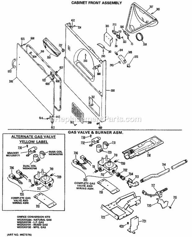 GE DDG7189VUL Gas Dryer Cabinet Front Assembly Diagram