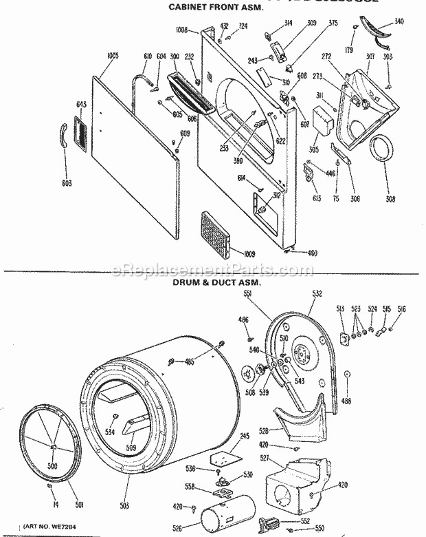 GE DDG8189VSL Gas Dryer Cabinet Front Asm Diagram