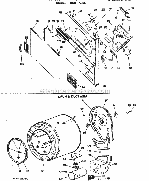 GE DDG9580MAL Gas Dryer Cabinet Front Asm. Diagram