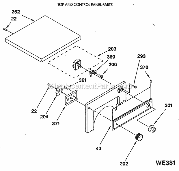 GE DDP1400SAB Electric Dryer Top and Control Panel Parts Diagram