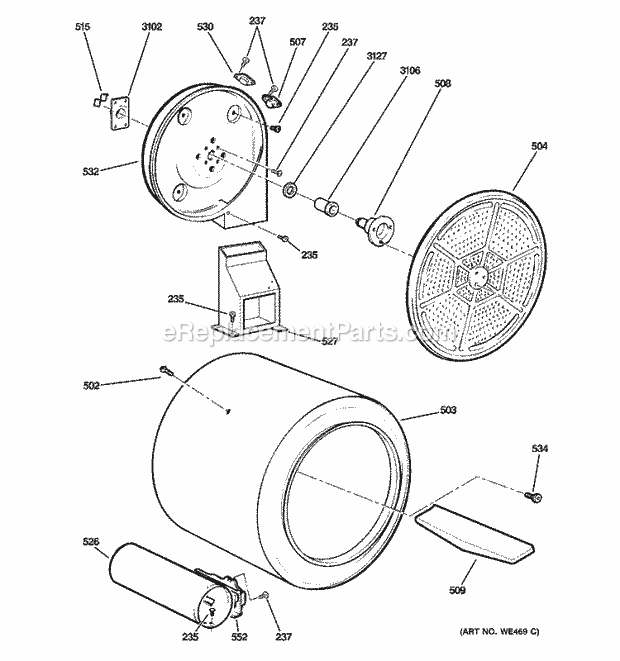 GE DHDVH66GH0WW Gas Dryer Drum Diagram